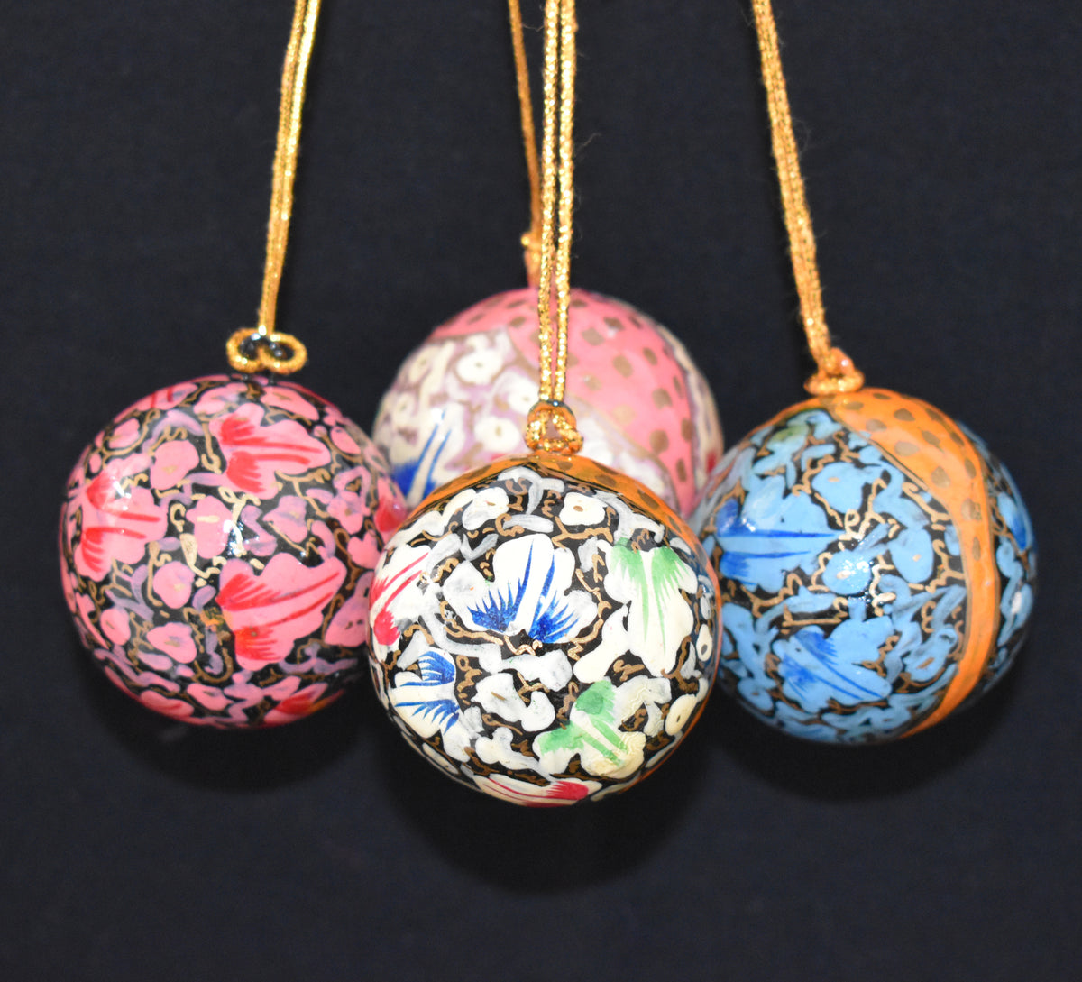 Set of 4 Small Fair Trade Hand-Painted Christmas Baubles