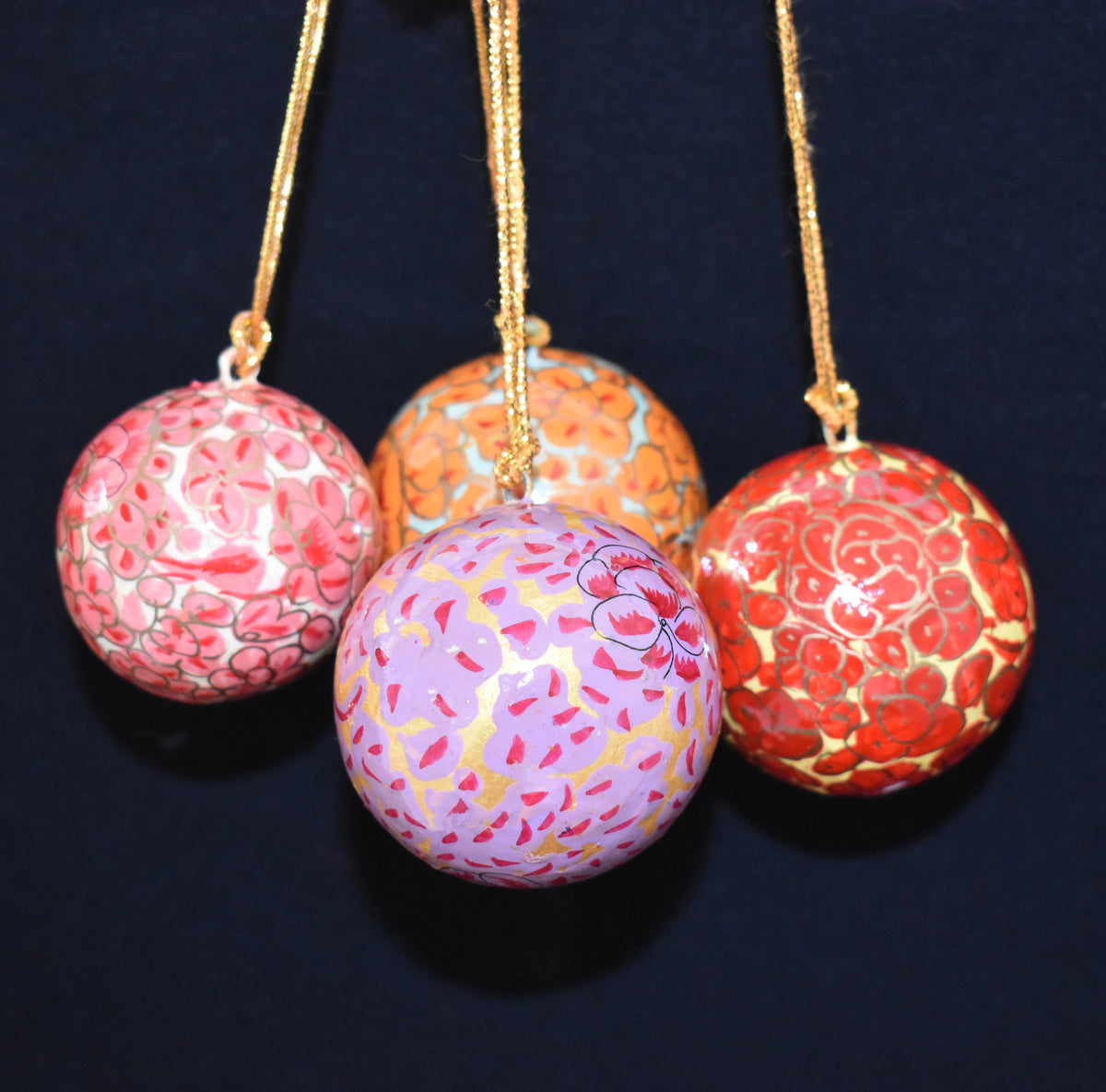 Set of 4 Small Fair Trade Hand-Painted Christmas Baubles