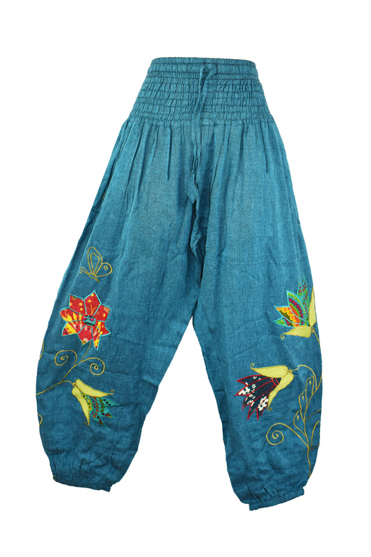 Hippy Butterfly & Flower Pattern Cotton Trousers