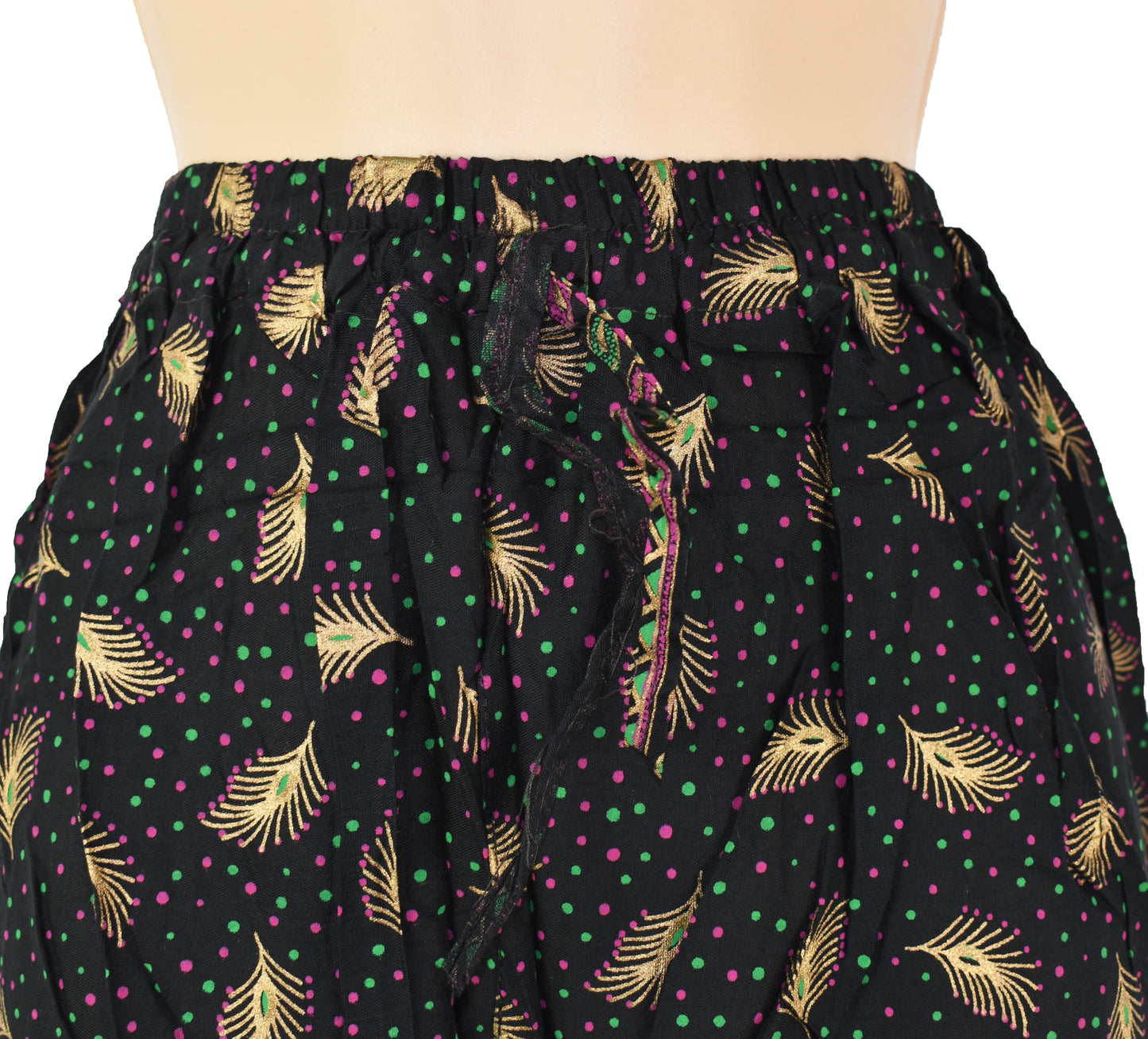 Feather Print Gold Rayon Trousers