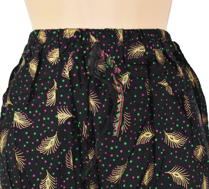 Feather Print Gold Rayon Trousers