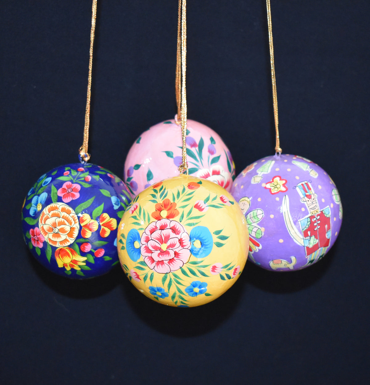 Set of 4 Large Fair Trade Hand-Painted Christmas Baubles
