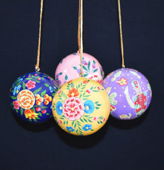 Set of 4 Large Fair Trade Hand-Painted Christmas Baubles