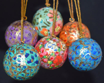 Hand Painted Festive Christmas Baubles x 6