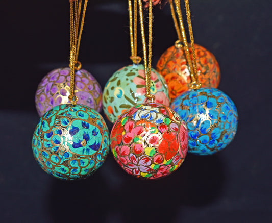 Hand Painted Festive Christmas Baubles x 6