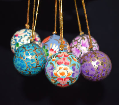 Hand Painted Festive Christmas Baubles x 6