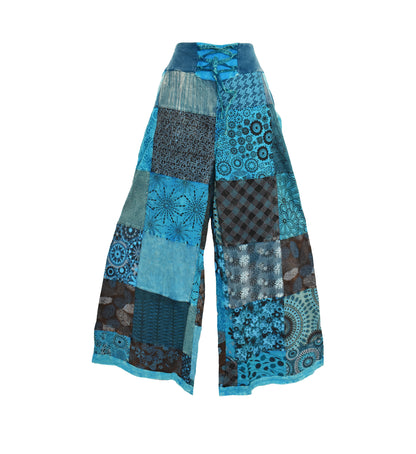 Patchwork Cotton Wide Leg Trousers