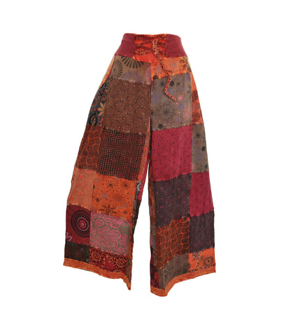 Patchwork Cotton Wide Leg Trousers