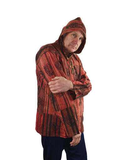 Patchwork Printed Hooded Cotton Top