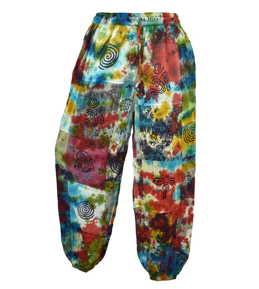 Printed Patchwork Tie Dye Cargo Trousers