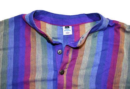 Rainbow Striped Cotton Collarless Shirt