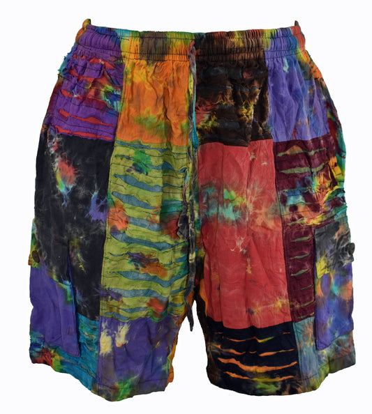 Patchwork Razor Cut Tie Dye Cargo Shorts