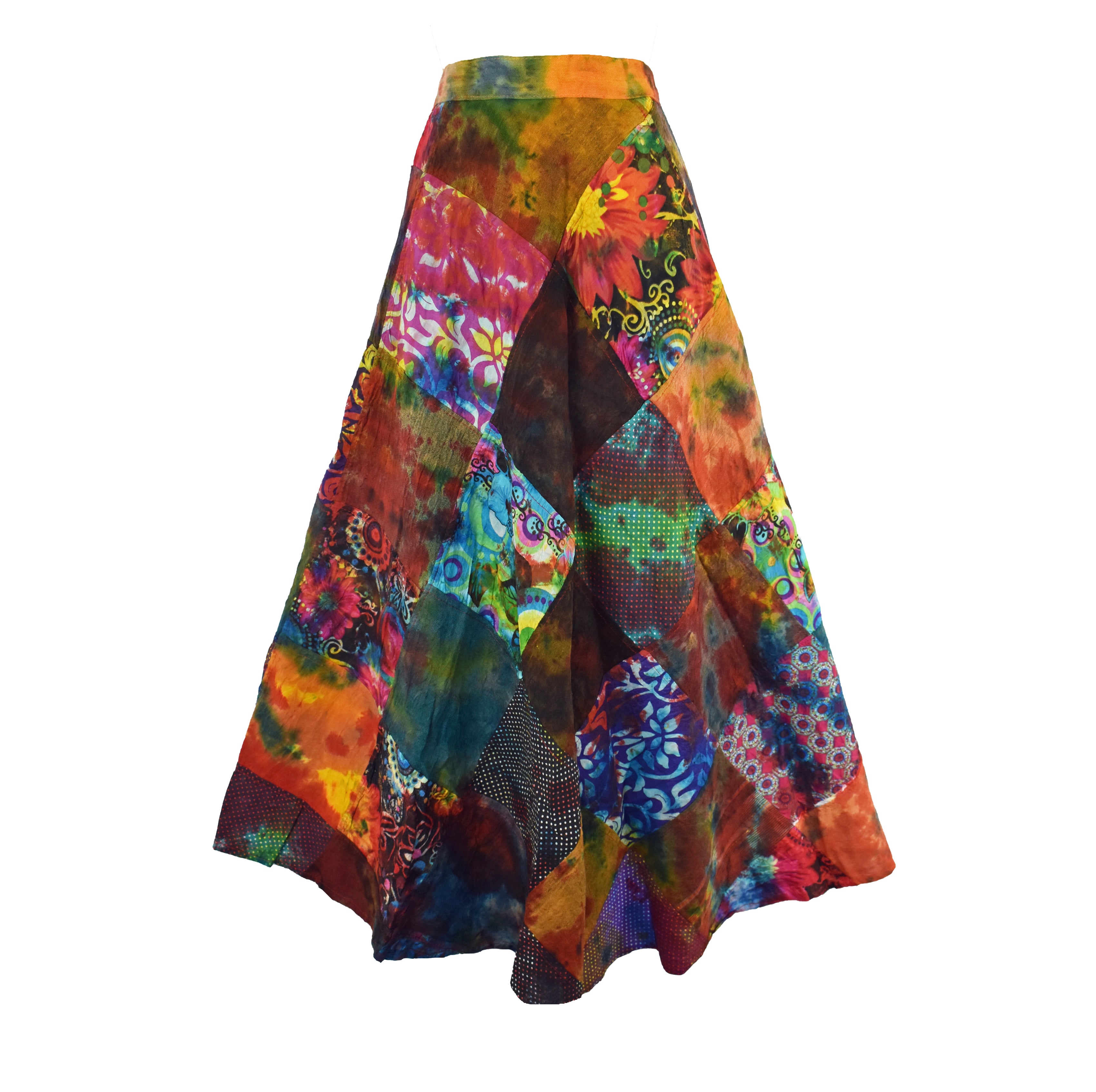 Tie Dye Patchwork Wrap Skirt – Rainbow Rebel - Main Image
