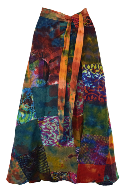 Tie Dye Patchwork Wrap Skirt