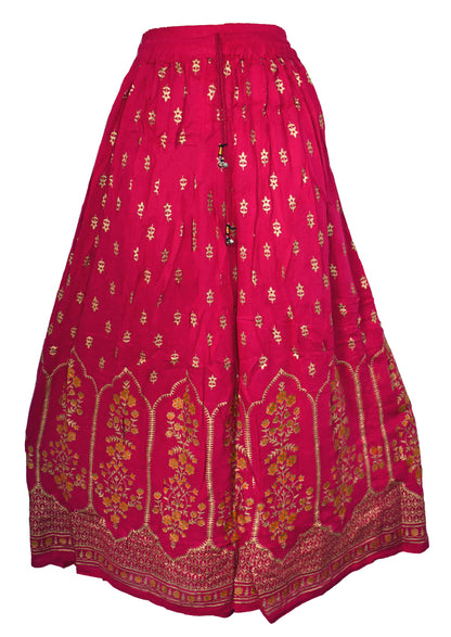 Gold Printed Rayon Indian Skirt