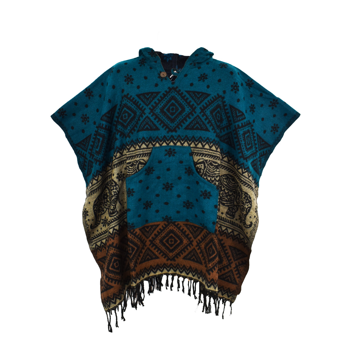 Elephant Pattern Acrylic Fleece Poncho