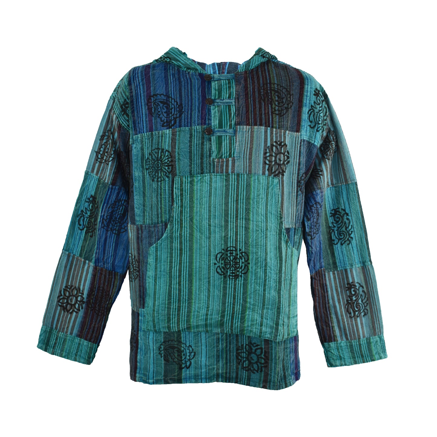 Patchwork Printed Hooded Cotton Top