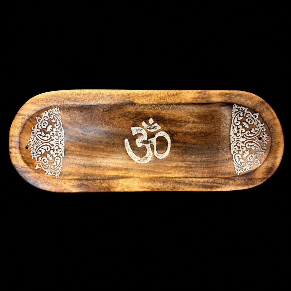 Large Wooden Incense Holder Ash Catcher - Om