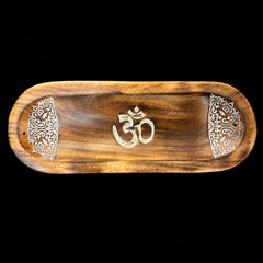 Large Wooden Incense Holder Ash Catcher - Om