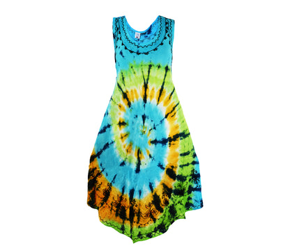 Embroidered Tie Dye Umbrella Dress