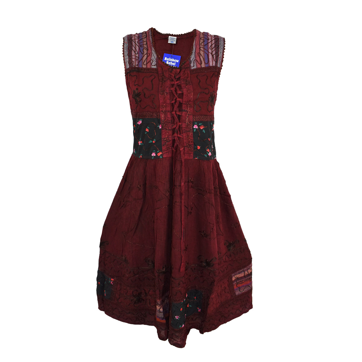 Stonewashed Embroidered Viscose Summer Dress