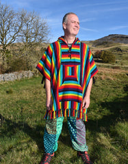 Rainbow Striped Woven Cotton Poncho