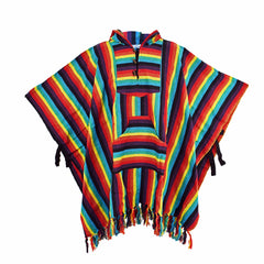 Rainbow Striped Woven Cotton Poncho