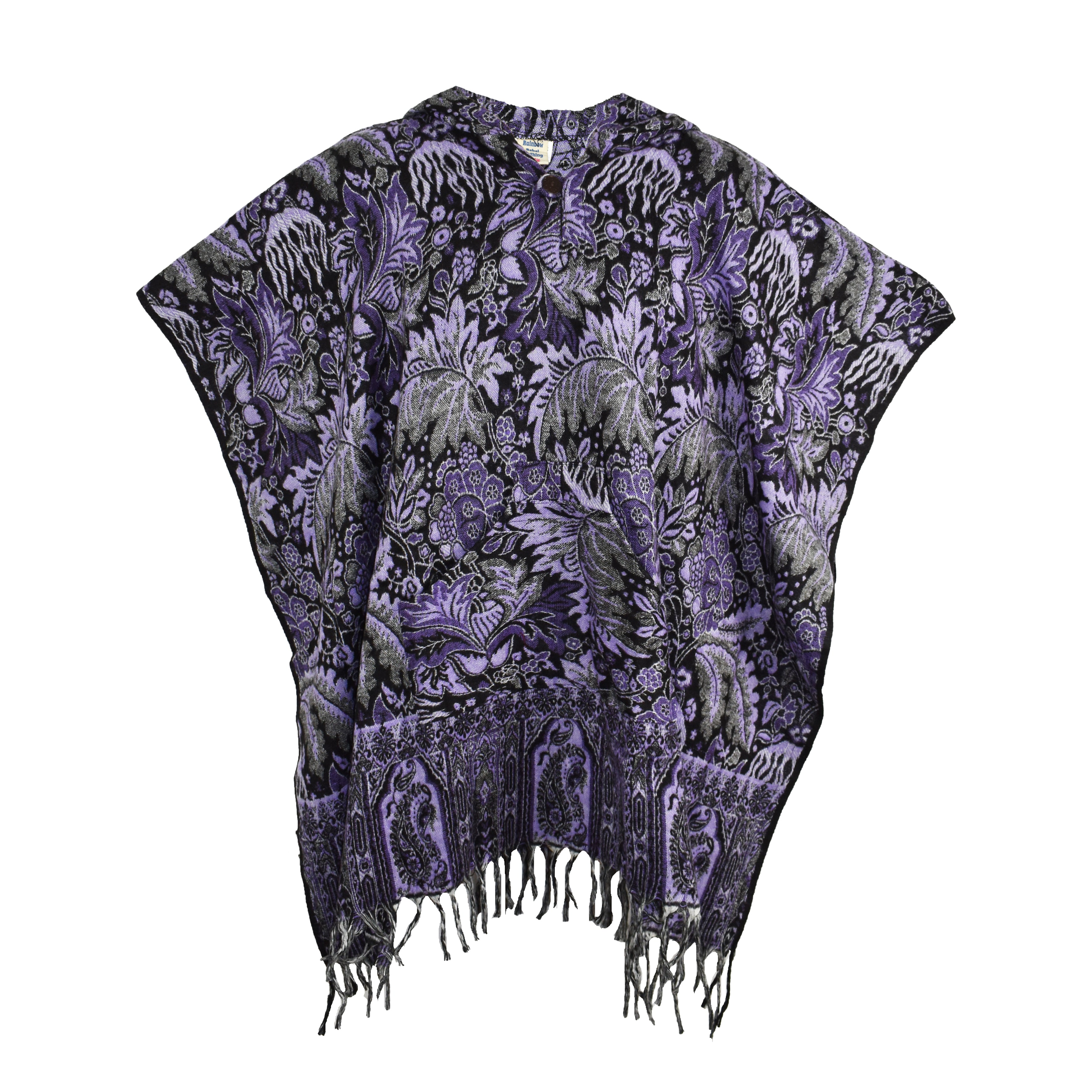 Paisley Flower Pattern Acrylic Fleece Poncho