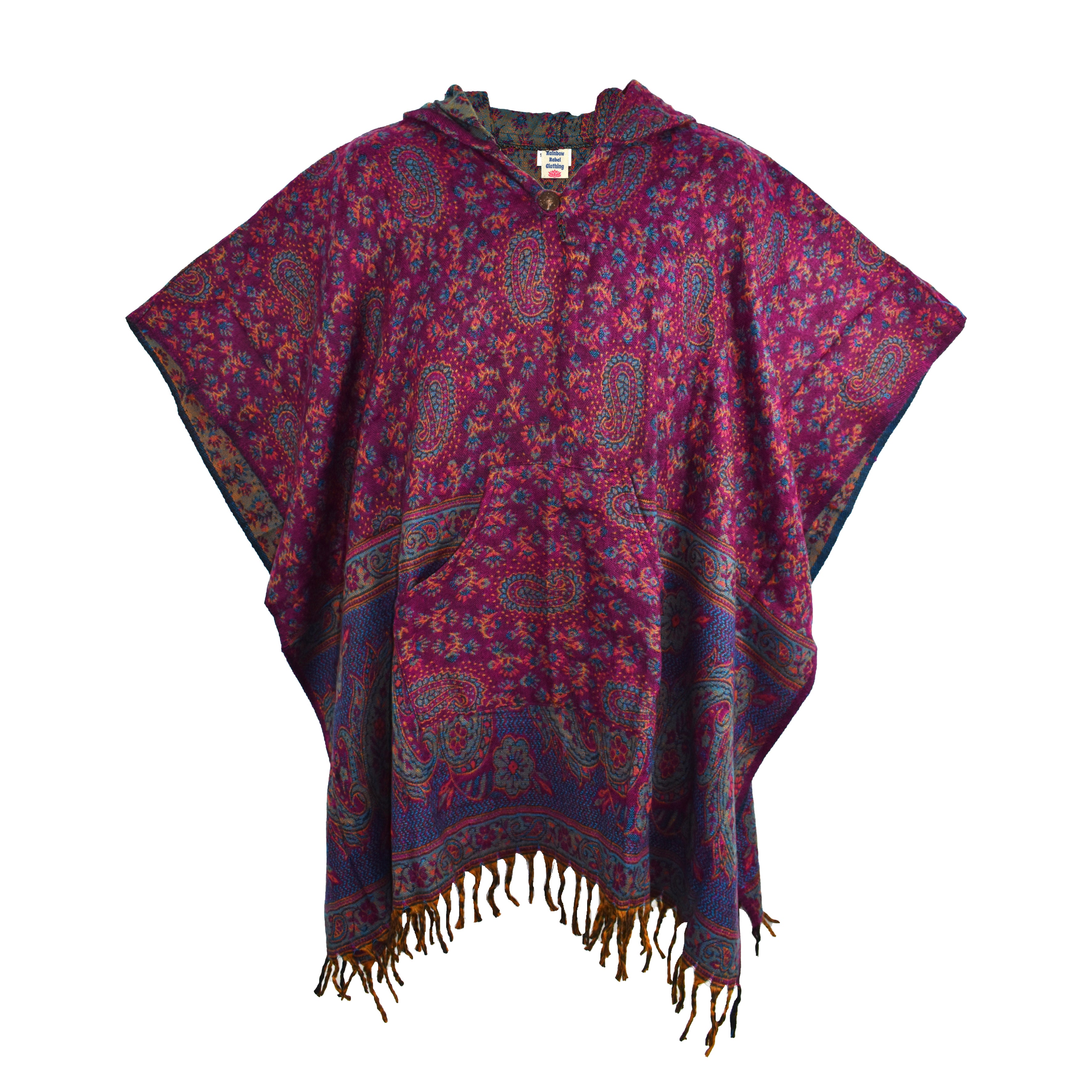 Paisley Flower Pattern Acrylic Fleece Poncho