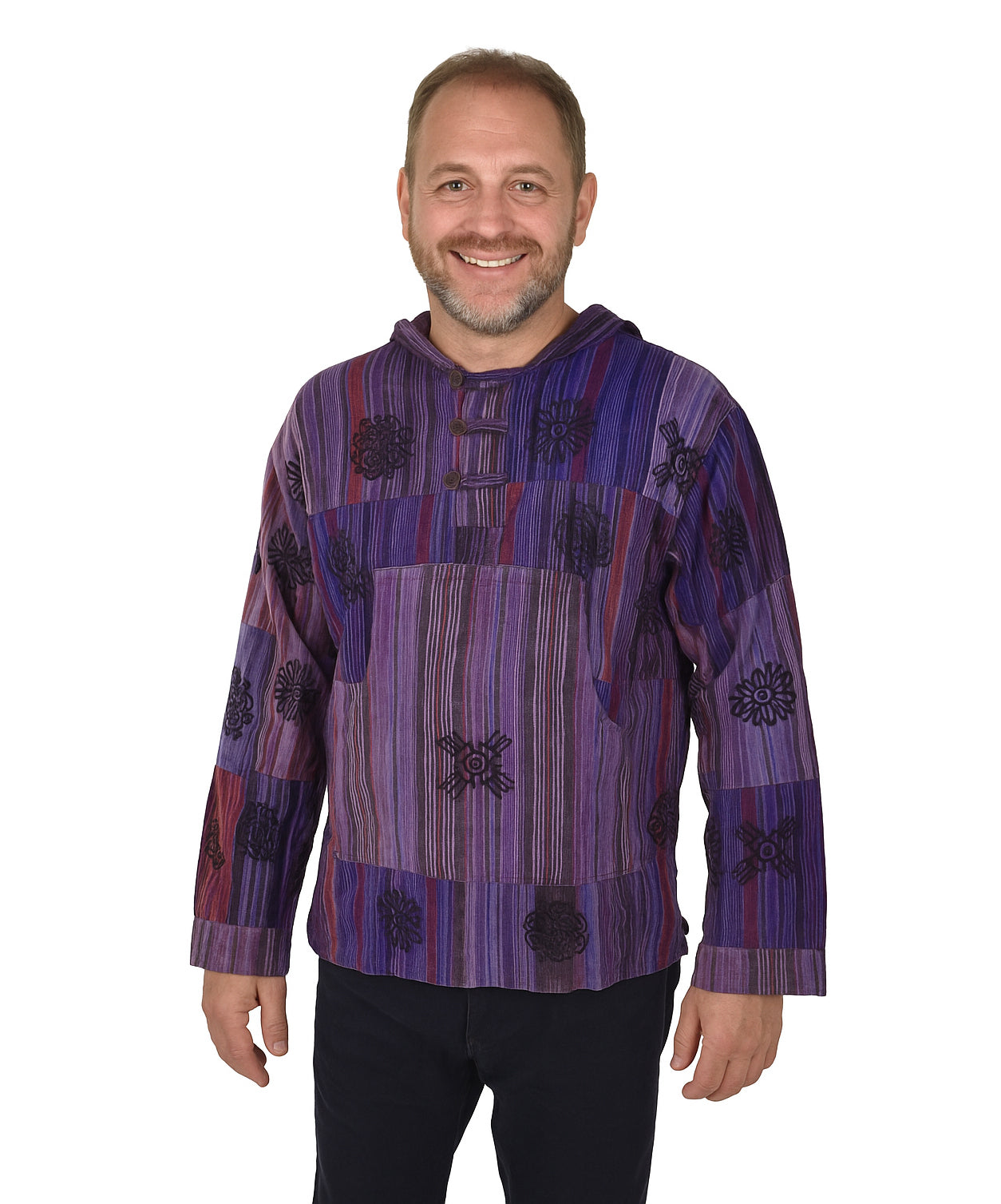 Patchwork Printed Hooded Cotton Top
