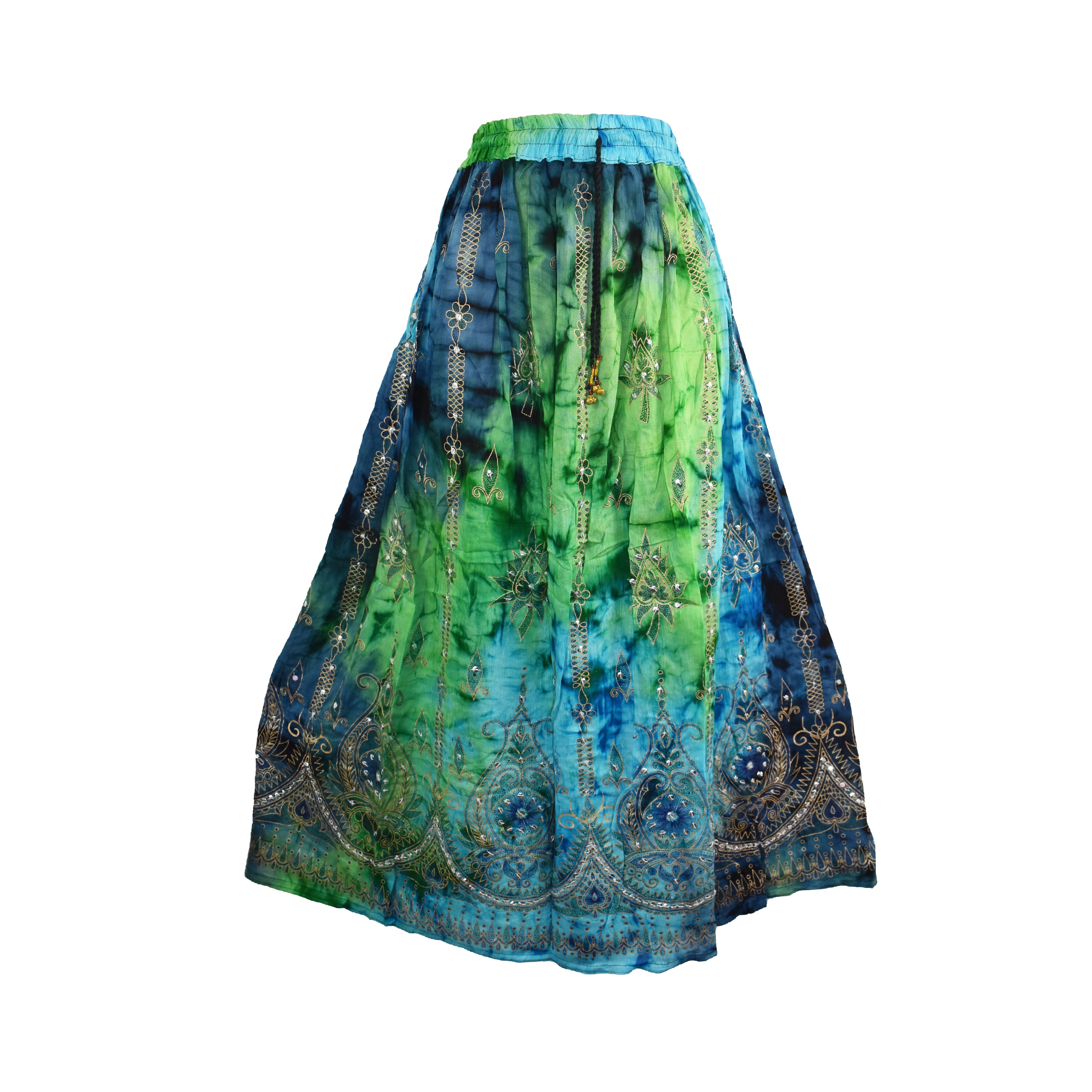 Gold Print Tie Dye Rayon Indian Skirt