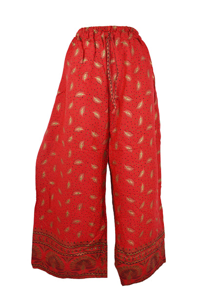 Feather Print Gold Rayon Trousers