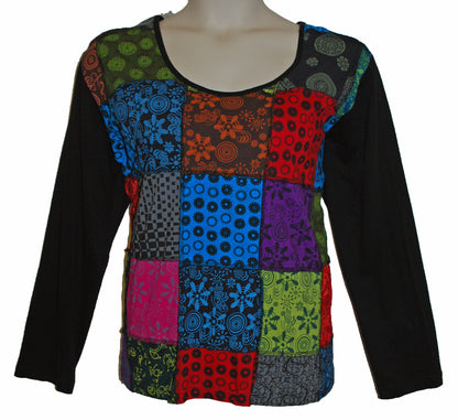 Plus Size Long Sleeve Patchwork Top