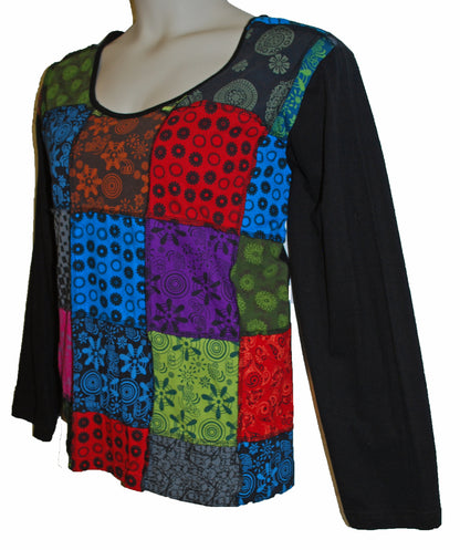 Plus Size Long Sleeve Patchwork Top