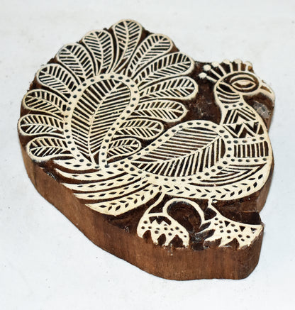 Large Indian Wooden Printing Block - Peacock