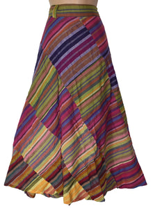 Striped Cotton Patchwork Wrap Skirt