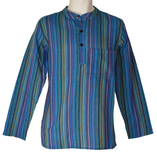 Striped Cotton Collarless Shirt