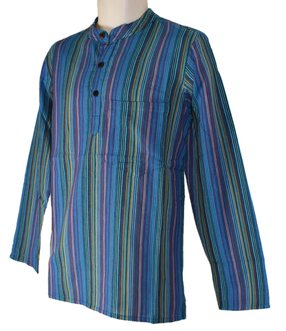 Striped Cotton Collarless Shirt