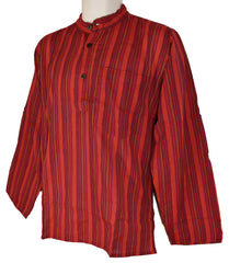 Striped Cotton Collarless Shirt