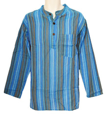 Striped Cotton Collarless Shirt