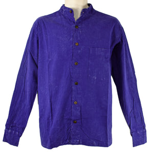 Stonewashed Cotton Full Button Collarless Shirt