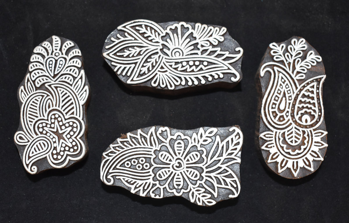 Indian Wood Printing Block Set -  Paisley Flowers