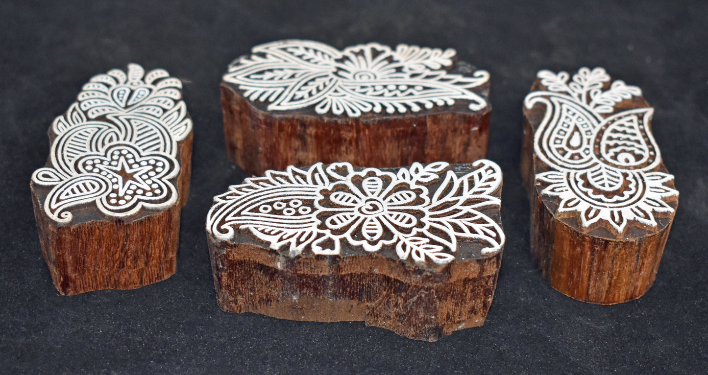 Indian Wood Printing Block Set -  Paisley Flowers