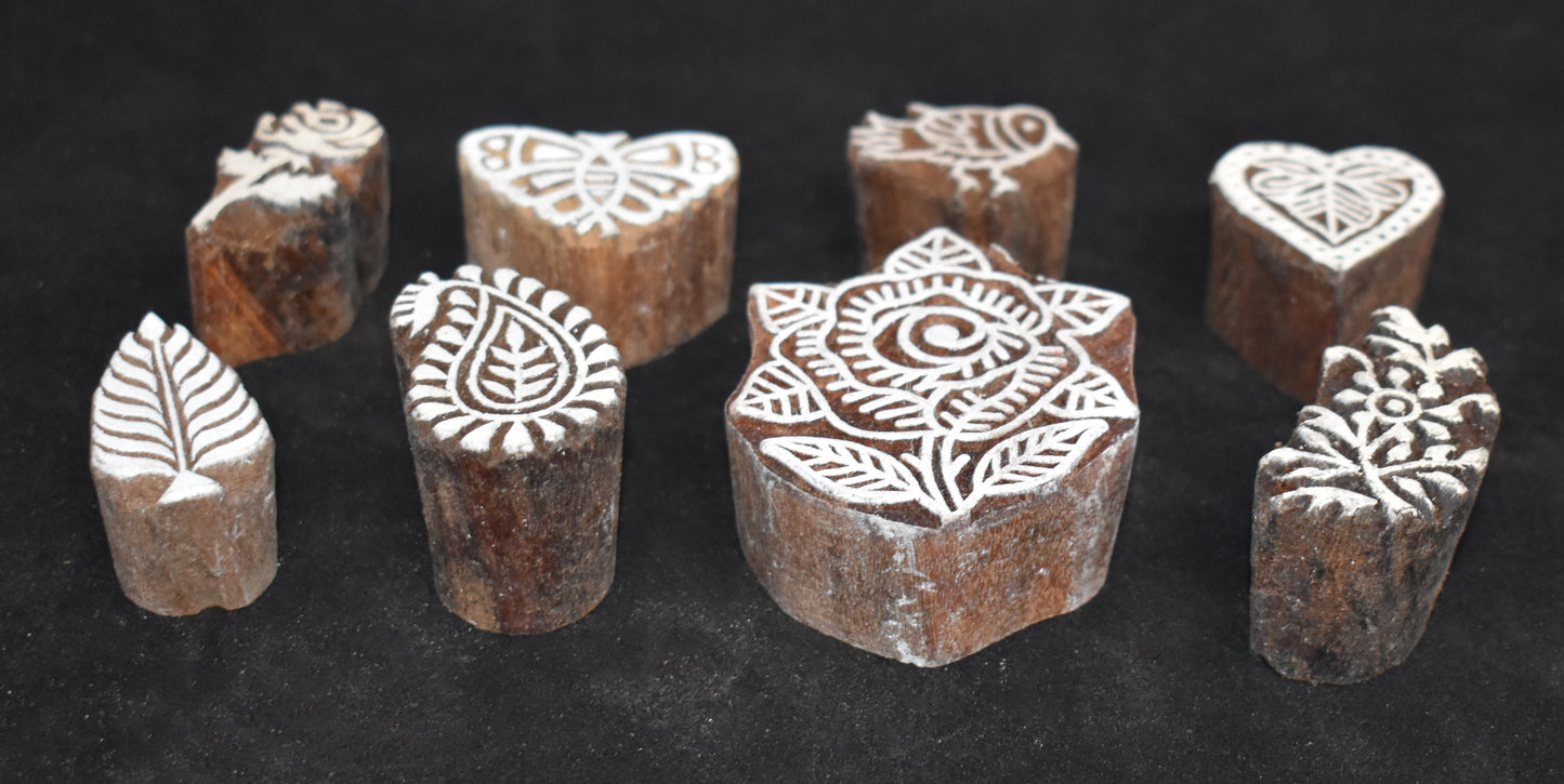 Indian Wood Printing Block Set -  Rose Flower
