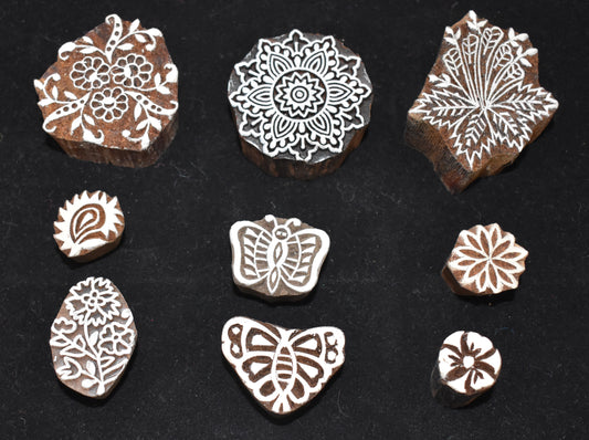 Indian Wood Printing Block Set -  Butterflies & Flowers